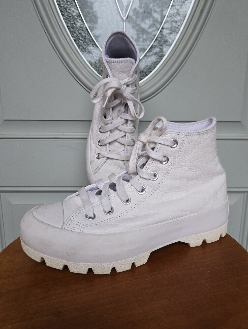 Converse Chuck Taylor All Star Lugged White Leather High Top Sneakers